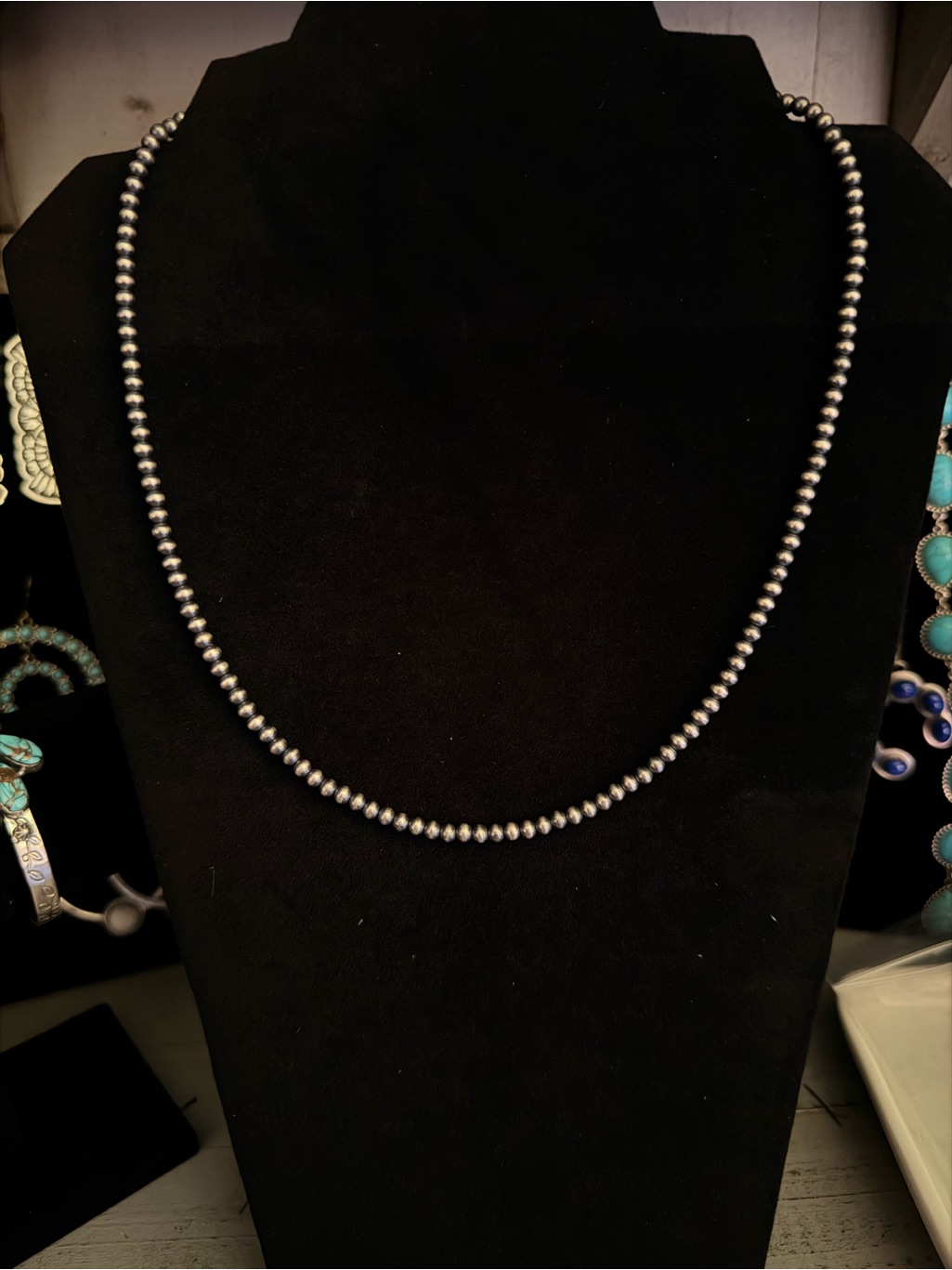 925 Sterling Silver 4mm Navajo Pearls 18” With A 2” Extender